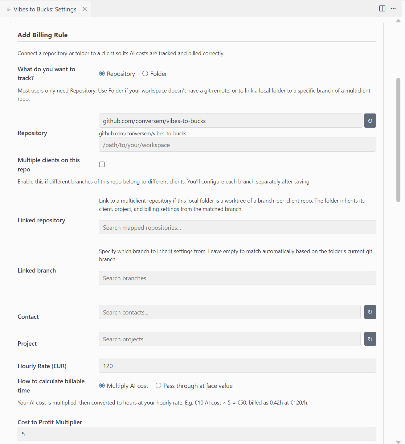 Billing rules configuration